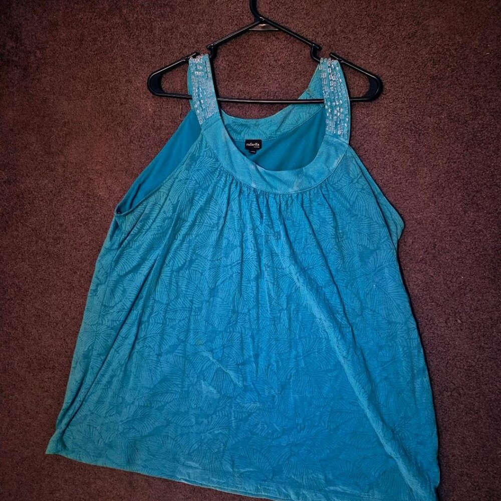 Rafaella‎ Blue Textured Beaded Top  Blouse Tunic 3X